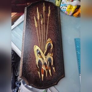 Vintage Brutalist Copper Brass Cattail Wheat Metal Sculpture Wall Plaques MCM